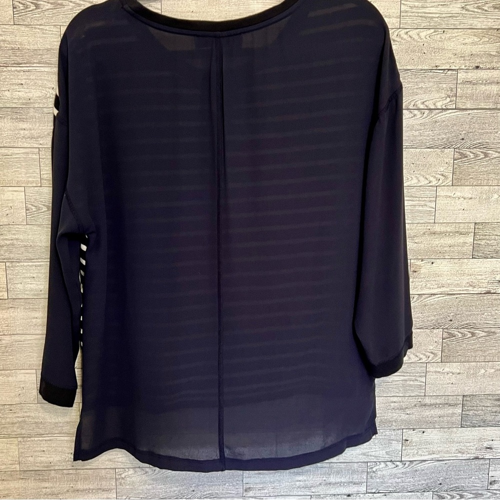 BlueWhite LOFT Women Cotton Polyester Blouse High Low Hem 3/4 Sleeve Striped‎ M - Picture 6 of 12